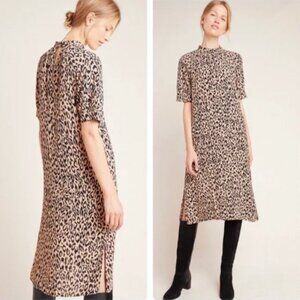Anthropologie Short Sleeve Animal Print Midi Dress